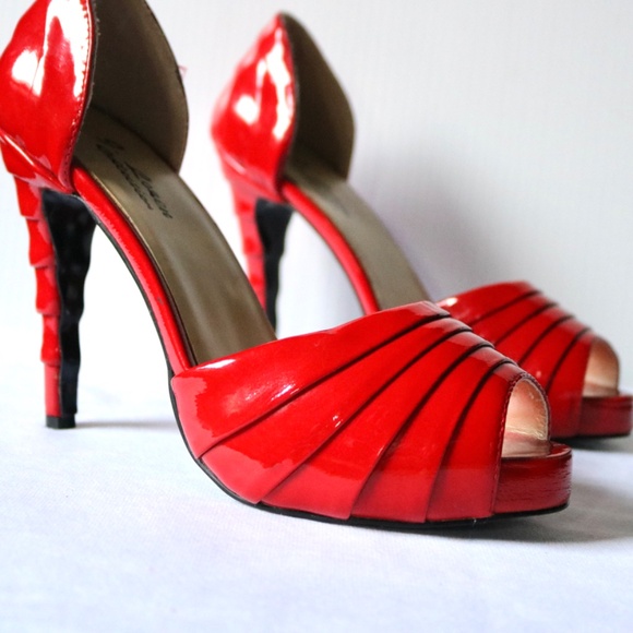J. Loren Collection Red Patent Leather Peep Toe 4" Heels Women's 8 Retro Unique - Picture 12 of 14